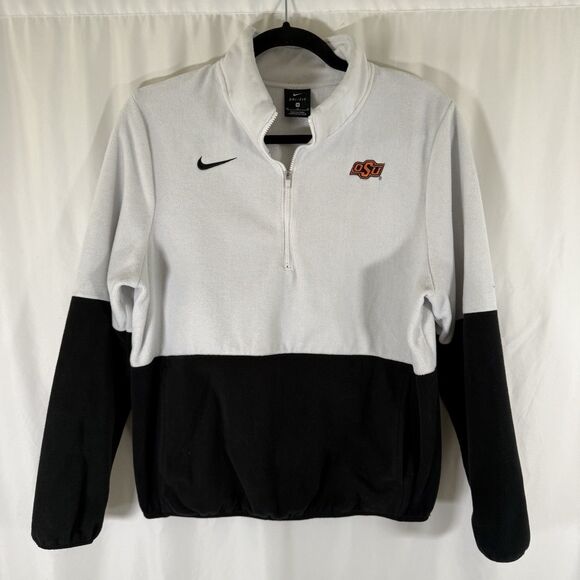 OSU Cowboys Nike Fleece Jacket Women Medium Black White 1/4 Zip Dri Fit Pullover - Picture 1 of 11